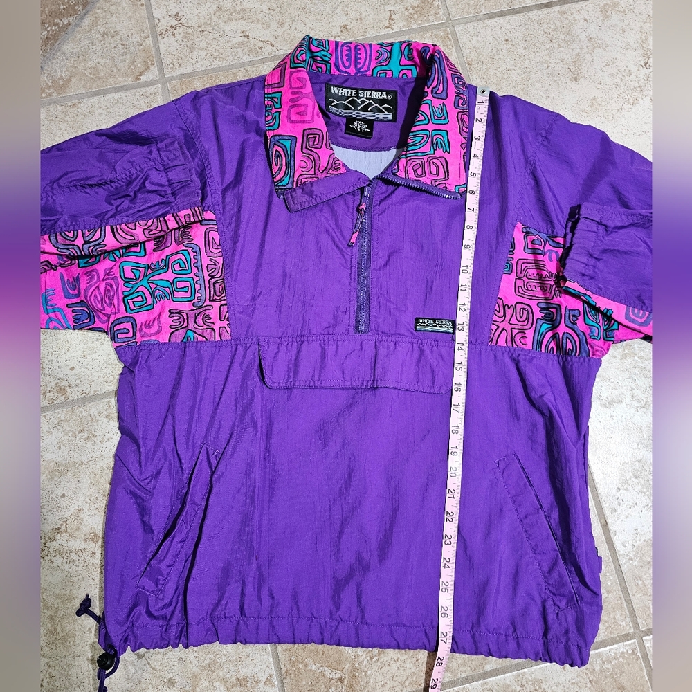 White Sierra Vintage 90s Women L Pullover Windbreaker Purple Pink Aztec Rare 90s - Picture 6 of 6